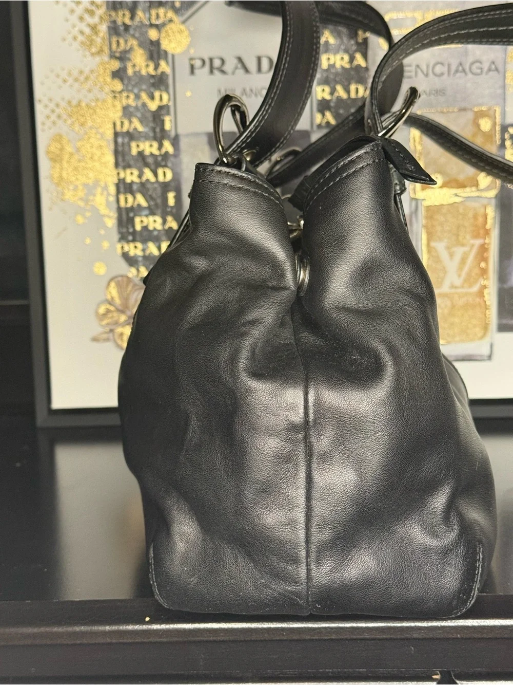 Coach Hampton Soho Black Leather Tote Satchel Shoulder Bag
